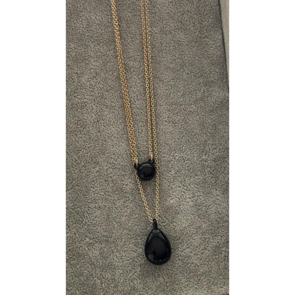 Necklace DKNY Gold Tone Black Stone Lobster Clasp Layered New with Tags